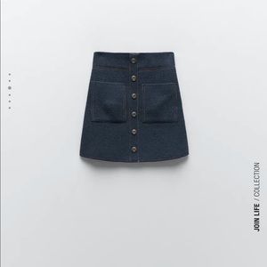 ZARA KNIT MINI SKIRT BLUE WOVEN NWT